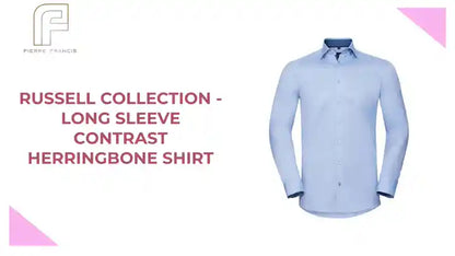 Russell Collection - Long Sleeve Contrast Herringbone Shirt by@Outfy
