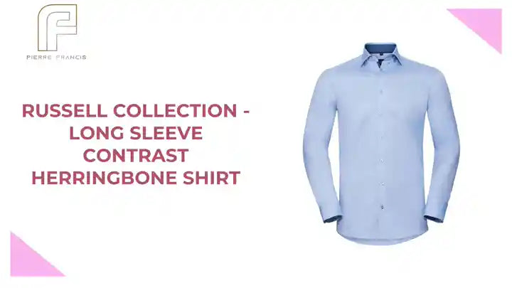 Russell Collection - Long Sleeve Contrast Herringbone Shirt by@Outfy