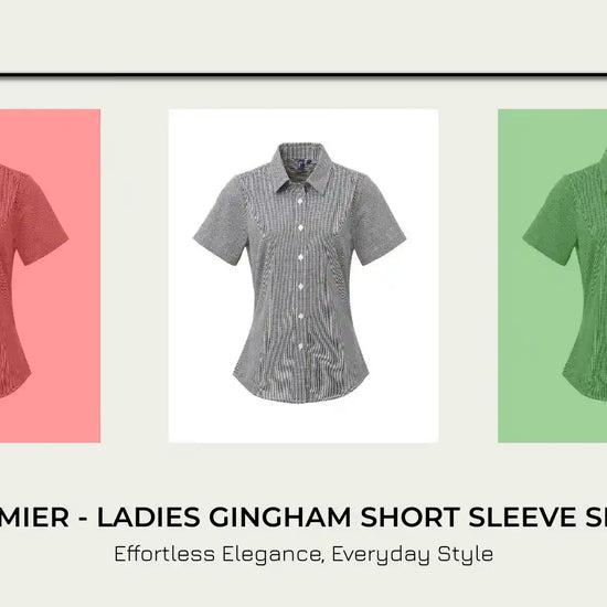 Premier - Ladies Gingham Short Sleeve Shirt by@Outfy