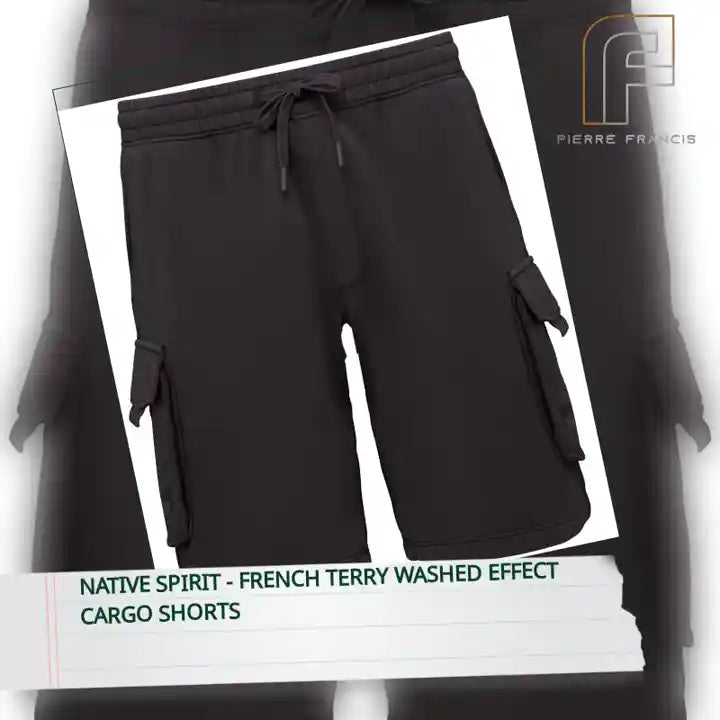 Native Spirit - French Terry Washed Effect Cargo Shorts by@Outfy