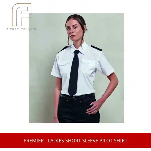 Premier - Ladies Short Sleeve Pilot Shirt by@Outfy
