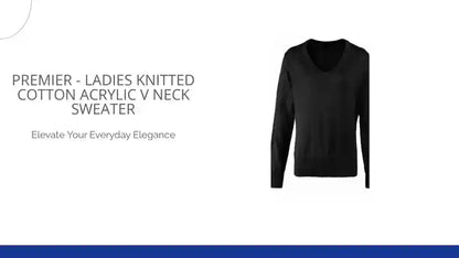 Premier - Ladies Knitted Cotton Acrylic V Neck Sweater by@Outfy