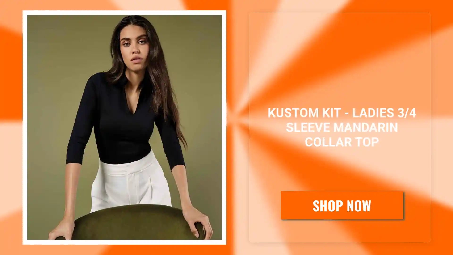Kustom Kit - Ladies 3/4 Sleeve Mandarin Collar Top - K785 BLK 8/10