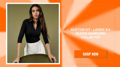 Kustom Kit - Ladies 3/4 Sleeve Mandarin Collar Top - K785 BLK 8/10