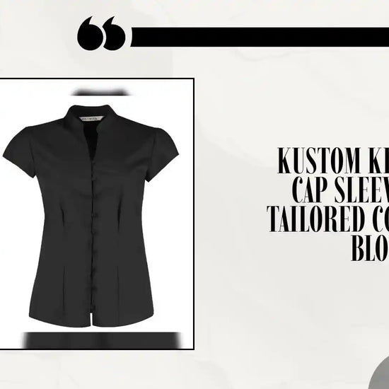 Kustom Kit - Ladies Cap Sleeve V Neck Tailored Continental Blouse - K727 BLK 8