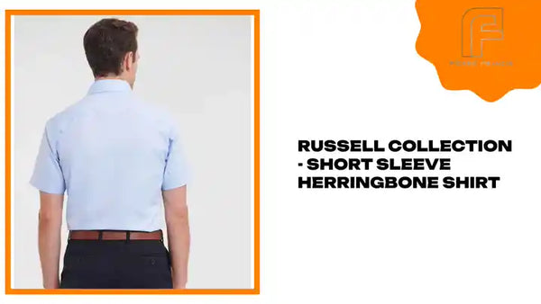Russell Collection - Short Sleeve Herringbone Shirt by@Outfy