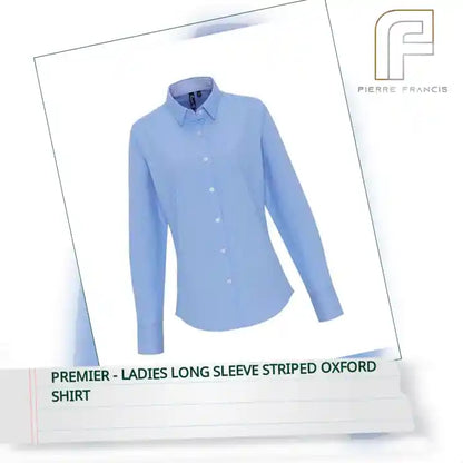 Premier - Ladies Long Sleeve Striped Oxford Shirt by@Outfy