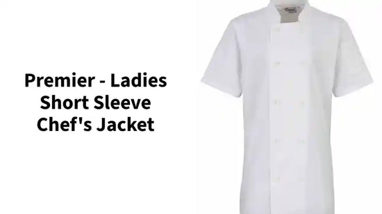 Premier - Ladies Short Sleeve Chef&#039;s Jacket by@Outfy