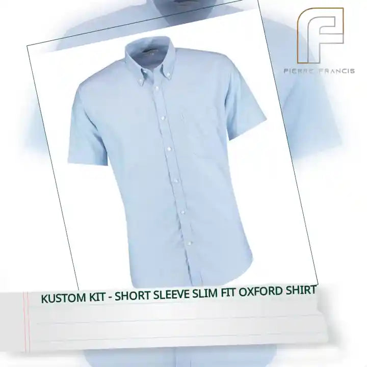 Kustom Kit - Short Sleeve Slim Fit Oxford Shirt by@Outfy