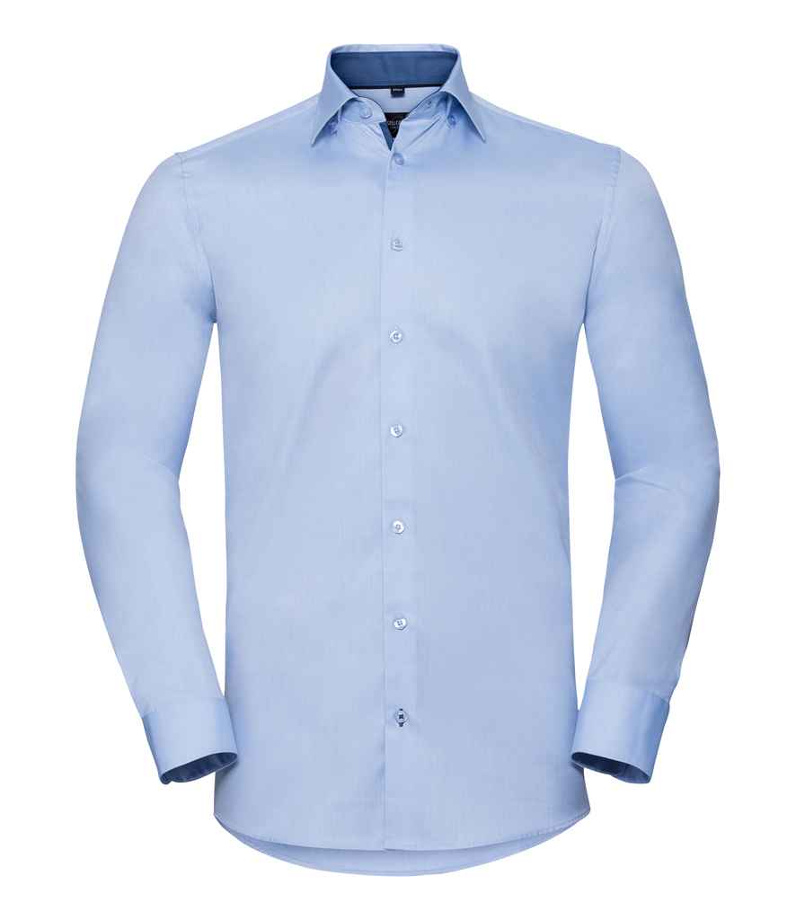 Russell Collection - Long Sleeve Contrast Herringbone Shirt - Pierre Francis