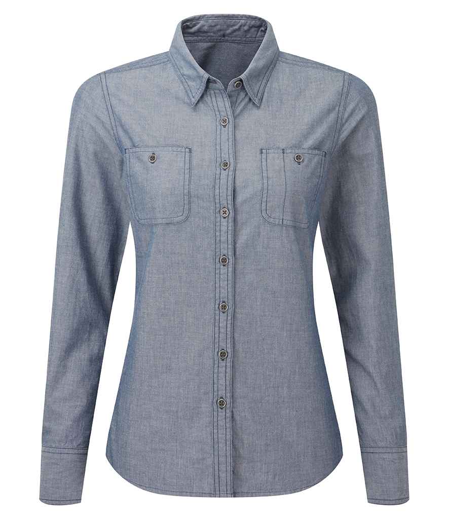 Premier - Ladies Organic Fairtrade Certified Long Sleeve Chambray Shirt - Pierre Francis